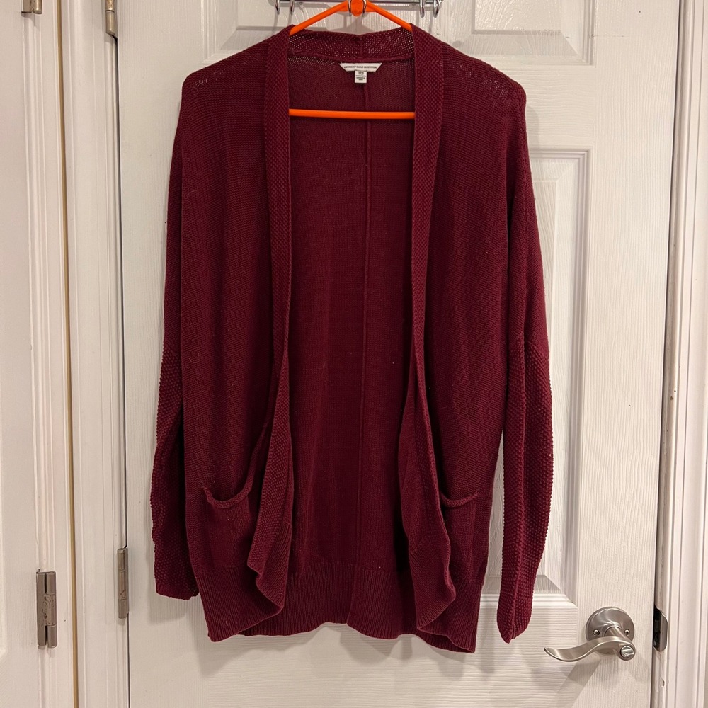 American Eagle Outfitters Burgundy Knit Open‎ Front Cardigan